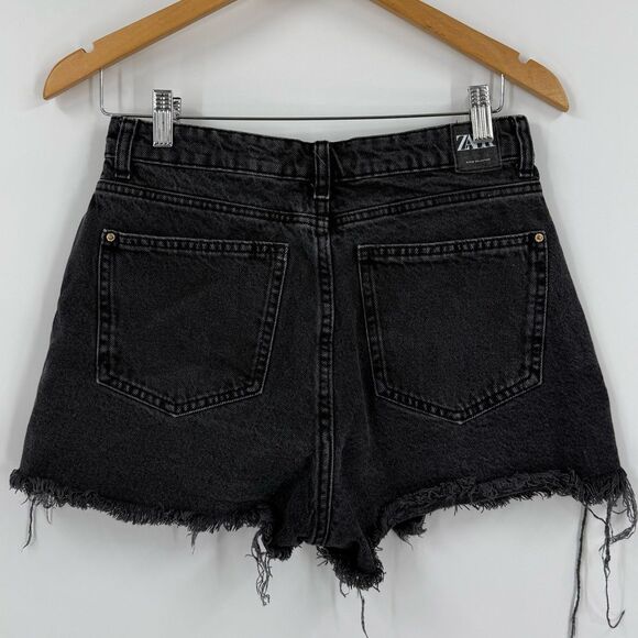 ZARA Asymmetrical Denim Wrap Skort in Black | Size Medium - Picture 3 of 8